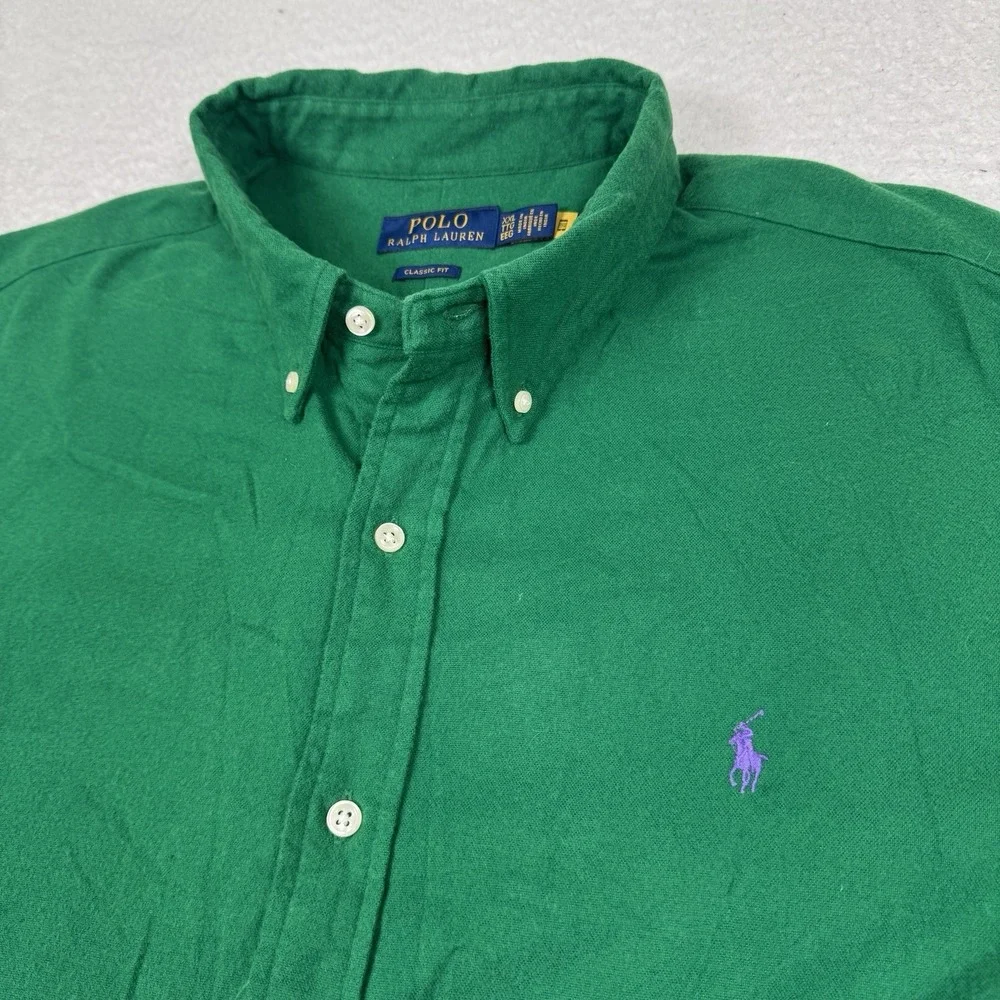Polo Ralph Lauren Chamois Sport Shirt Men's 2XL‎ Classic Fit Green Button Front